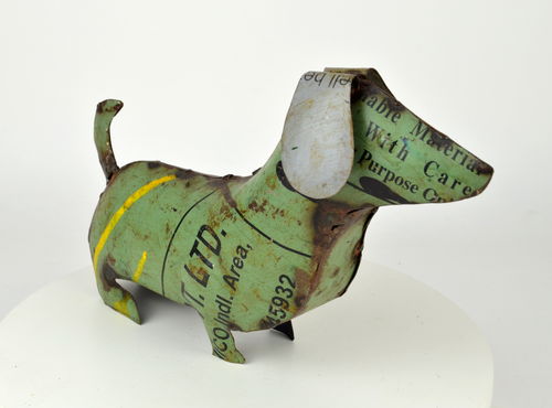 Metall Hund aus bedruckten Blech Unikat