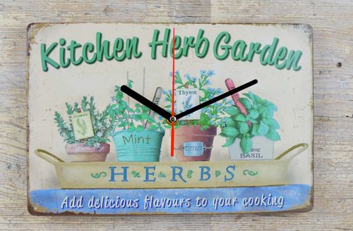 Wanduhr Blechschild Kitchen Herb Garden