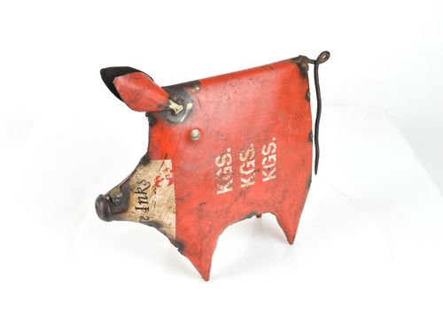 Metallschwein im Vintage Stil 20x17 in Rot